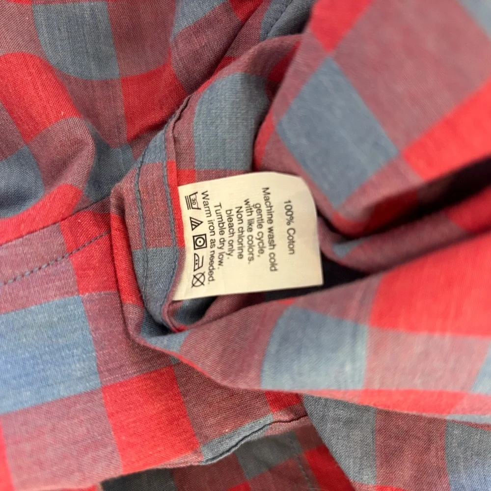 J.Crew Men's Short-Sleeve Lightweight Shirt red and blue gingham, size large